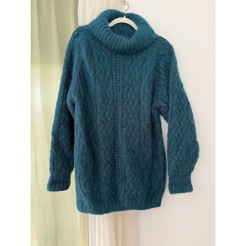 Express Sweater Womens Large Teal Vintage Handknitted Internationale Mohair